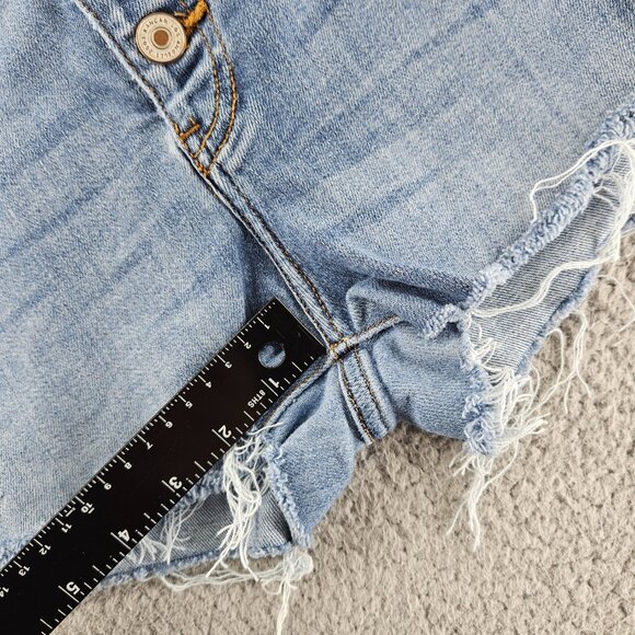 KanCan Shorts Womens 29 Blue Distressed Frayed Hem High Rise Button Fly Denim - Picture 10 of 15